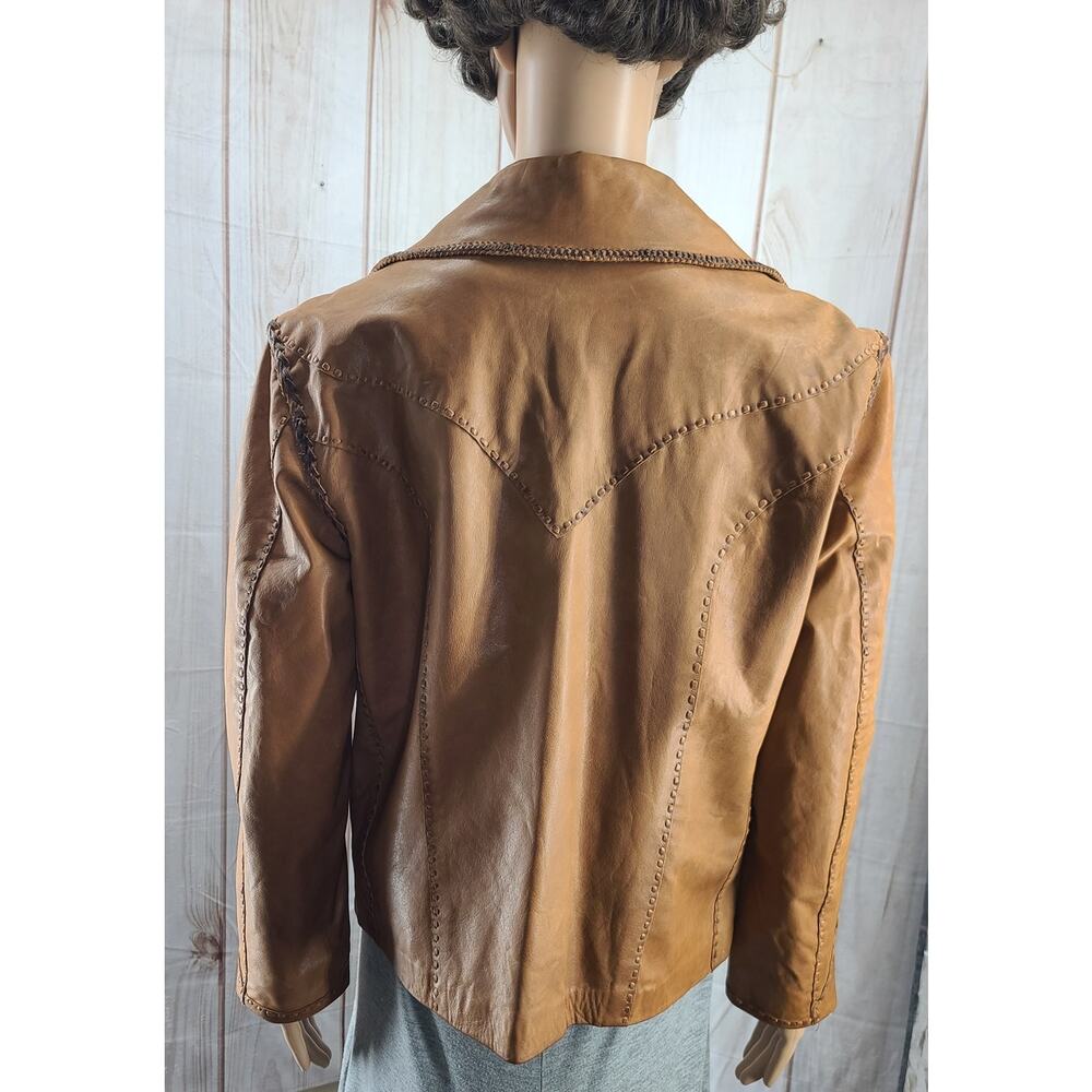 The Territory Ahead Women XS Whipstitch Western Style Tan 100% Leather Jacket - Picture 5 of 10